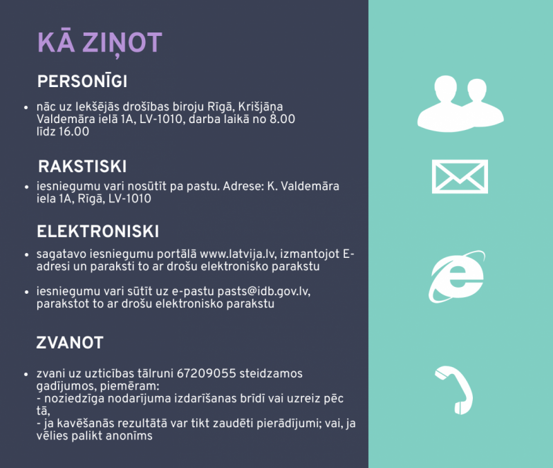 Infografika - kā ziņot Iekšejās drošības birojam