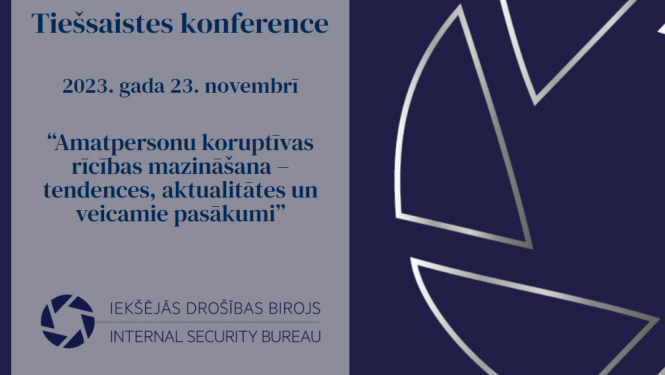 Informātīvs attēls ar iekšējās drošības biroja logo un konferences datumu - 23 un nosaukumu 
