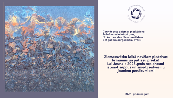 Iekšējās drošības biroja apsveikums Ziemassveetkos, attēls ar leduspuķēm