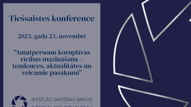 Informātīvs attēls ar iekšējās drošības biroja logo un konferences datumu - 23 un nosaukumu 