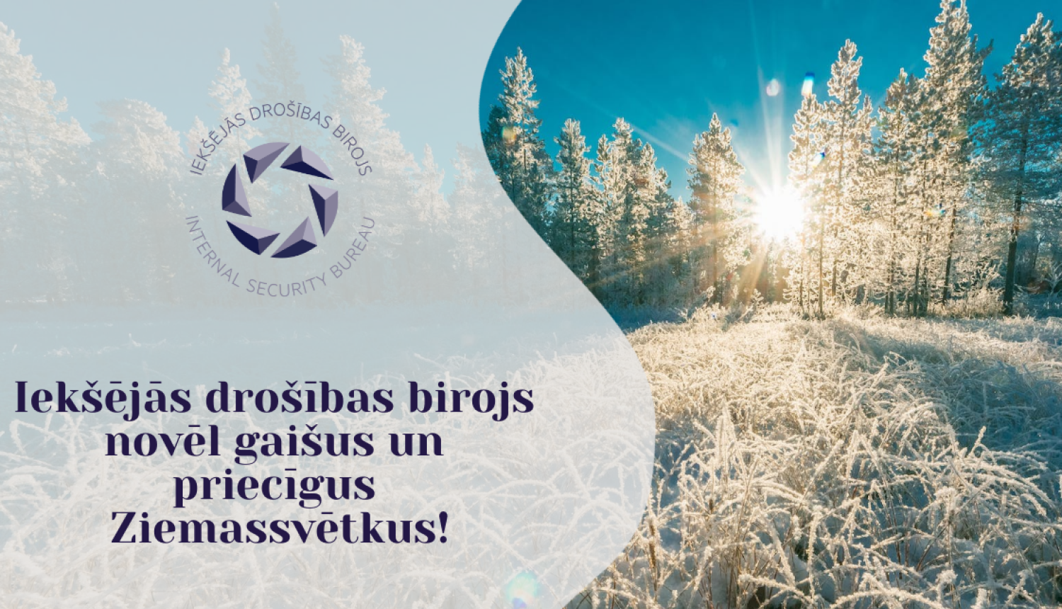 Apsveikums ar IDB logo, sauli, kokiem, novēlējumu